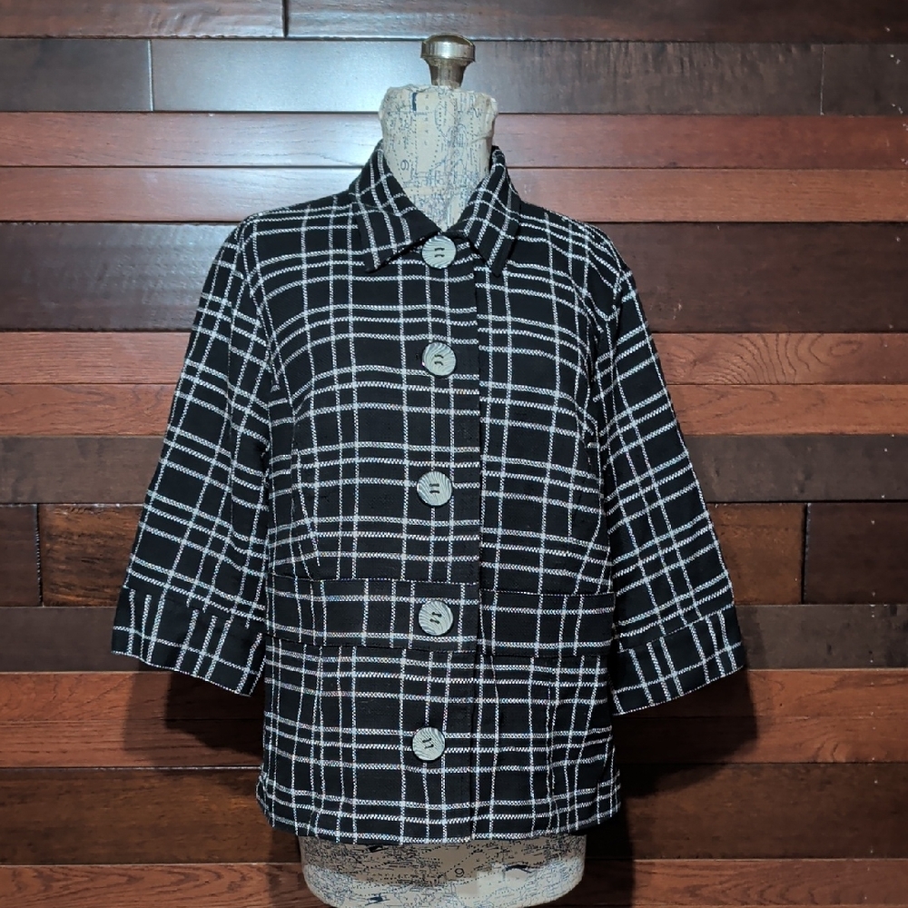C.J Banks Black and White Plaid Blazer